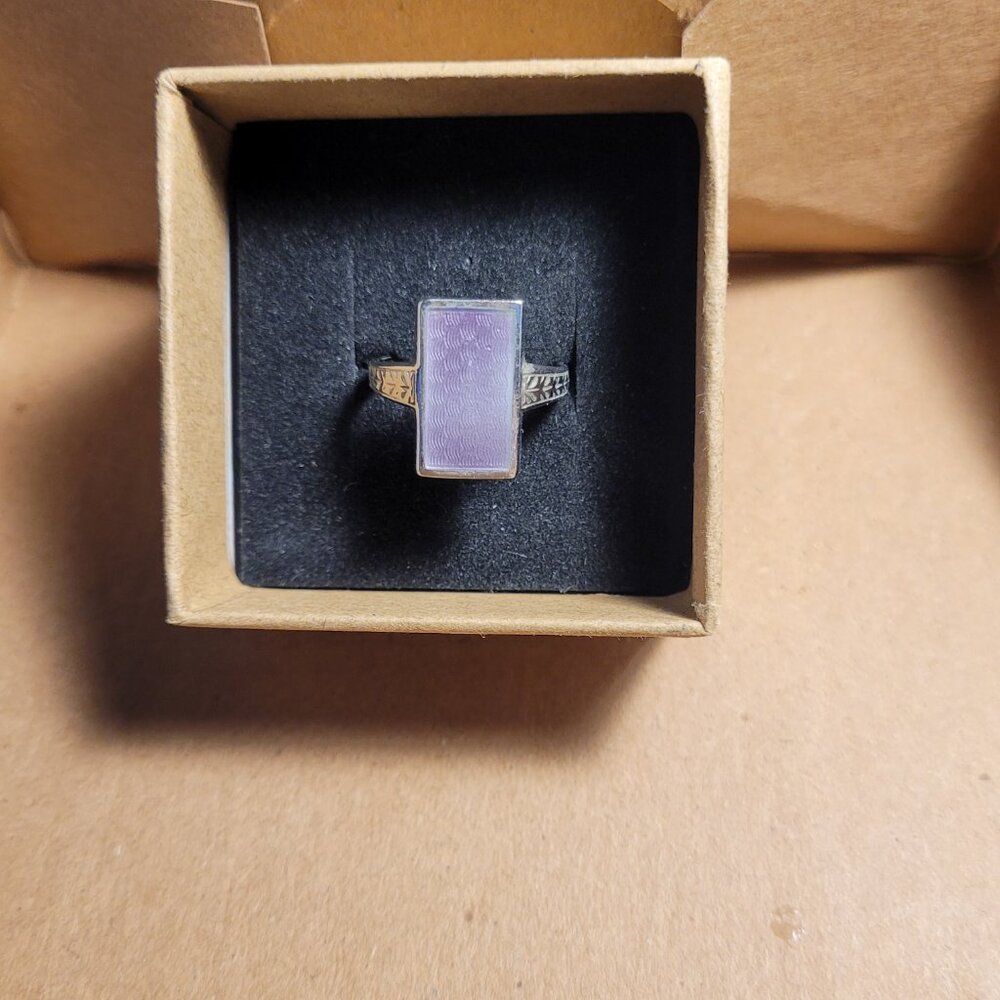Antique Purple Signet Sterling Silver Ostby Barton Ring Art Deco Era Guilloche - Picture 7 of 14
